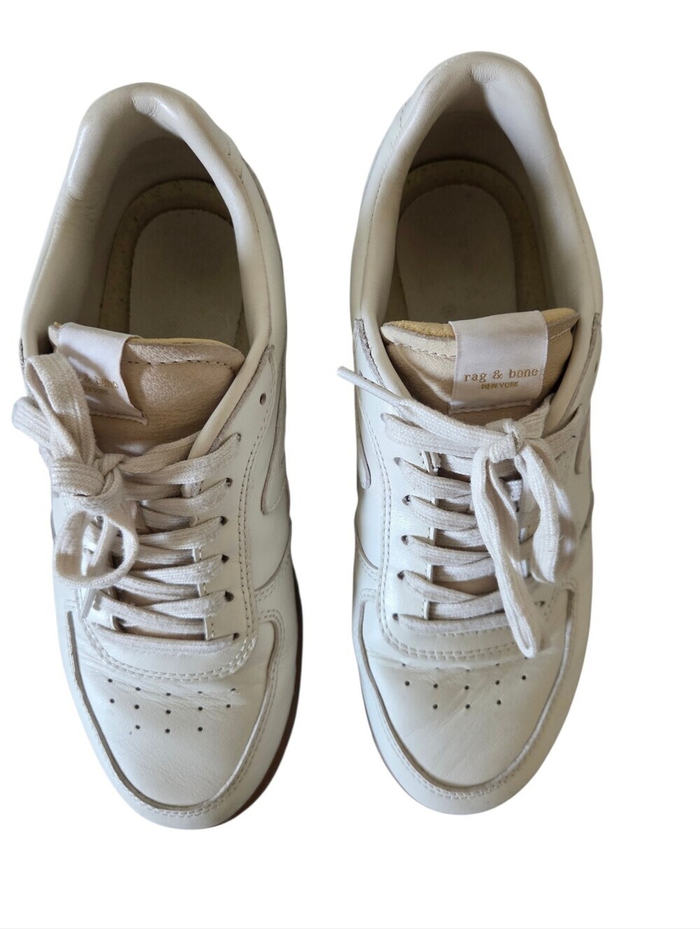 Rag & Bone Cream Leather Sneakers | Gum Sole | Women's Size 8 - Picture 7 of 10